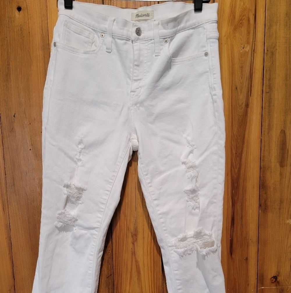 Madewell High Rice  Skinny CropThread White Skinny Distressed Jeans